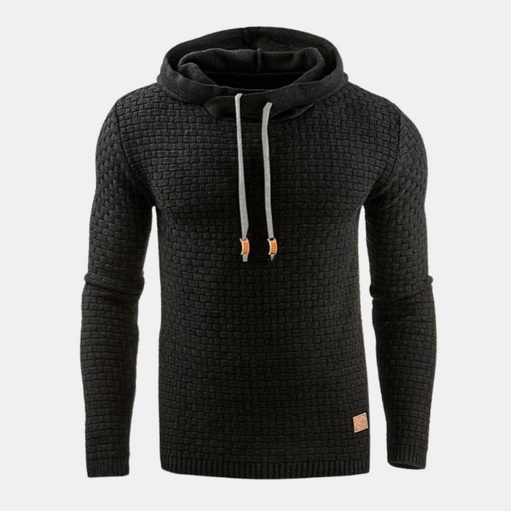 Stylischer Herren Kapuzenpullover mit auffälligem Vintage-Muster. Ideal für Streetwear, Freizeit und als bequemer Herbst-Look.