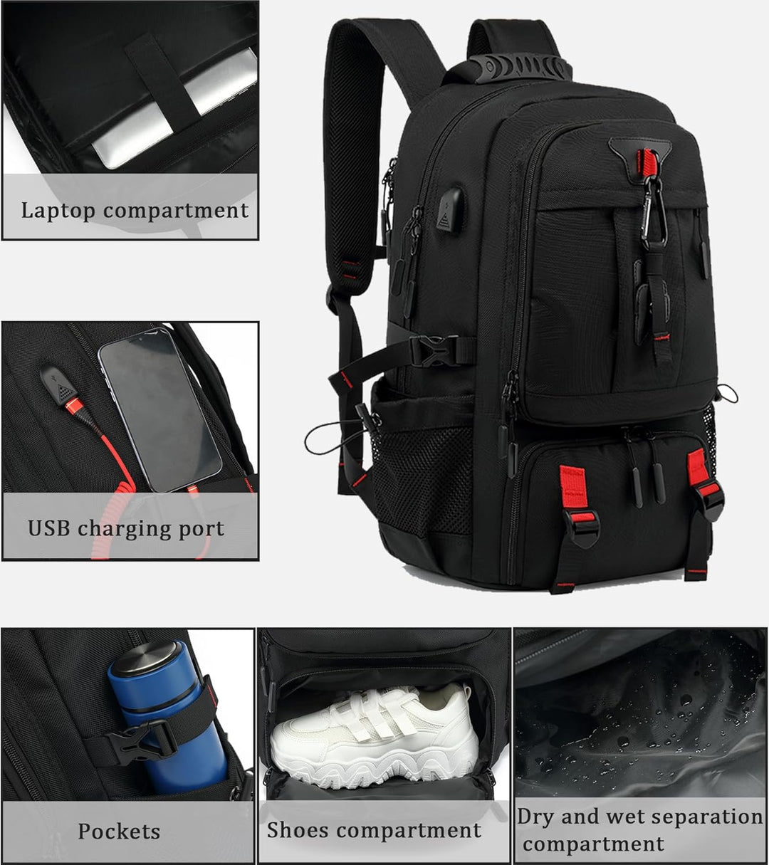 Geräumiger 60L Unisex Reiserucksack, wasserdicht, ideal für Handgepäck, mit praktischem Schuhfach für Abenteuer.
