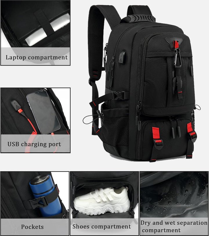Geräumiger 60L Unisex Reiserucksack, wasserdicht, ideal für Handgepäck, mit praktischem Schuhfach für Abenteuer.