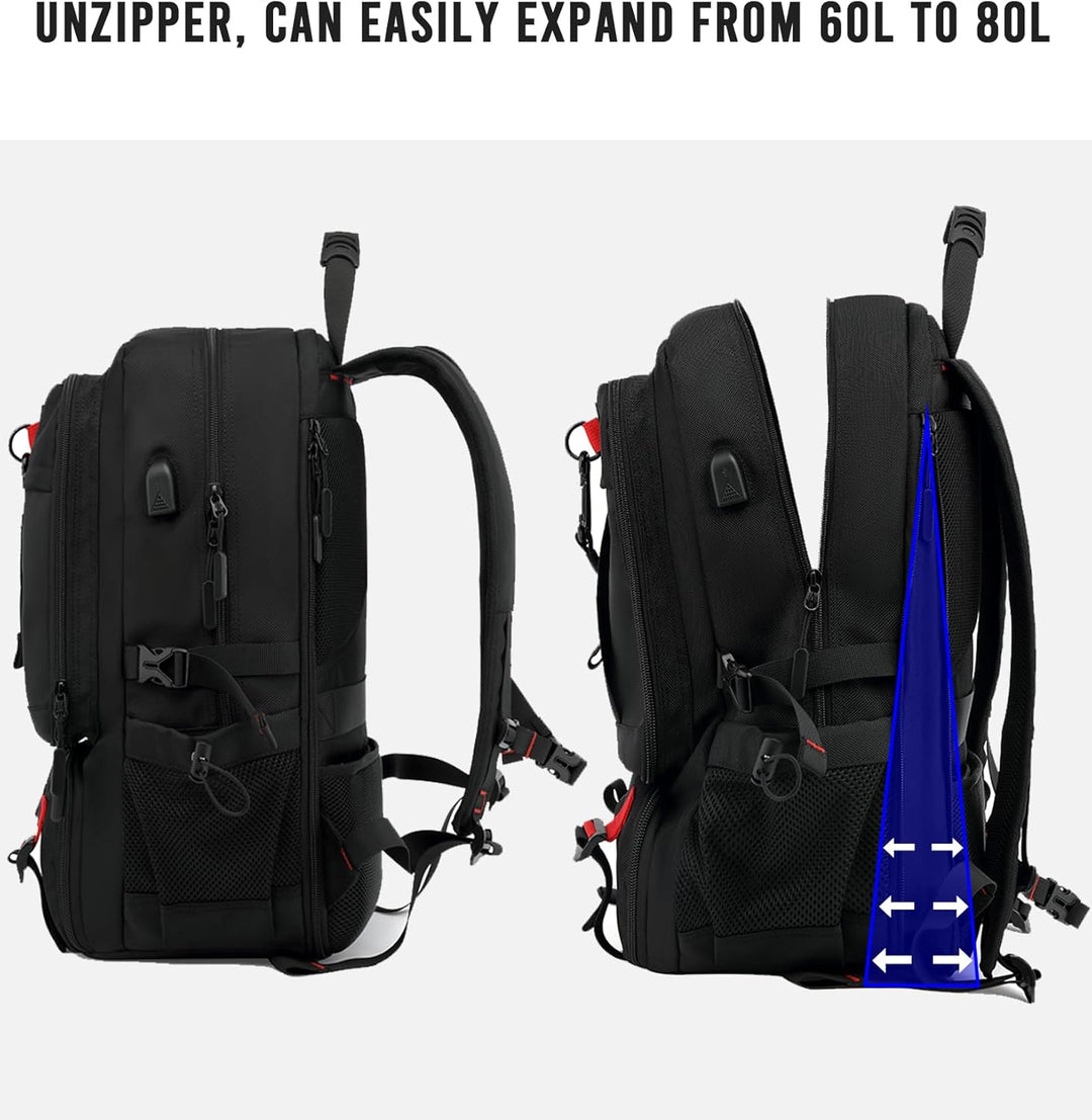 Vielseitiger 60L Outdoor Rucksack, wasserdicht, mit integriertem USB-Port & belüftetem Schuhfach für jedes Abenteuer.