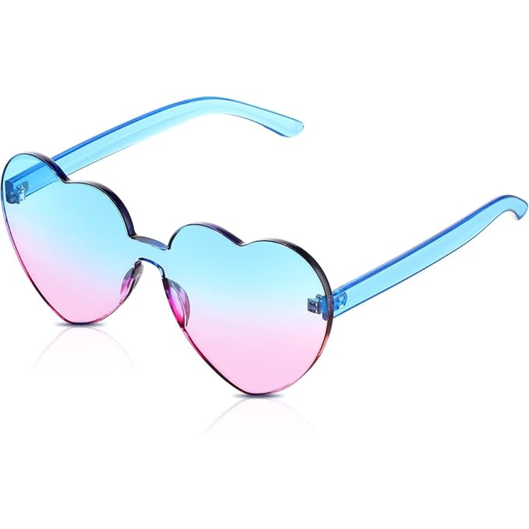 Leichte randlose Damen Herz-Sonnenbrille, transparent, modernes Modeaccessoire für den Sommer.