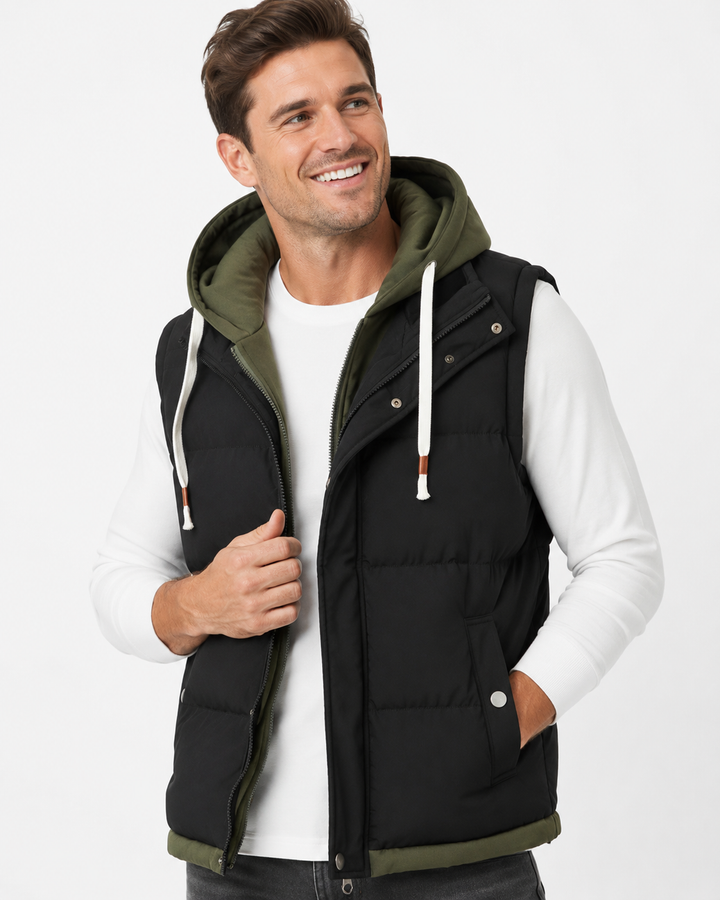 Stylische Kapuzenweste aus reiner Baumwolle, unisex, atmungsaktiv & warm, vielseitig kombinierbar.