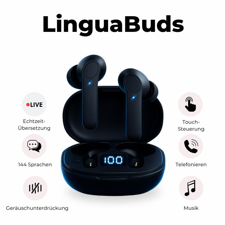Unisex Bluetooth Übersetzer Ohrhörer, kabellos mit Geräuschunterdrückung für klare Kommunikation.