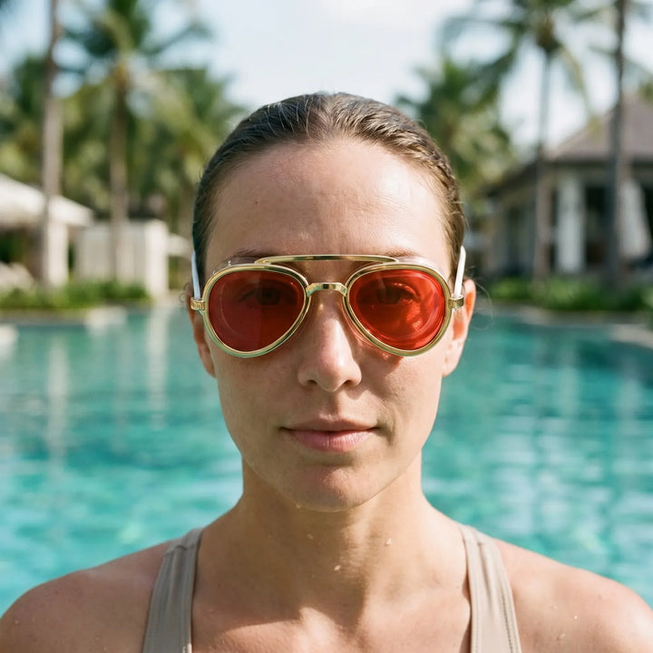 Unisex Flieger-Schwimmbrille mit weitem Sichtfeld für klares Sehen im Pool oder Meer.