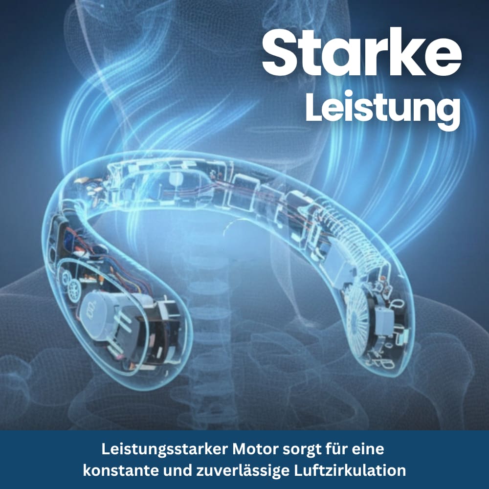 Halsventilator mit integrierter Kühlplatte; bietet sofortige Erfrischung für Nacken und Gesicht im Sommer.