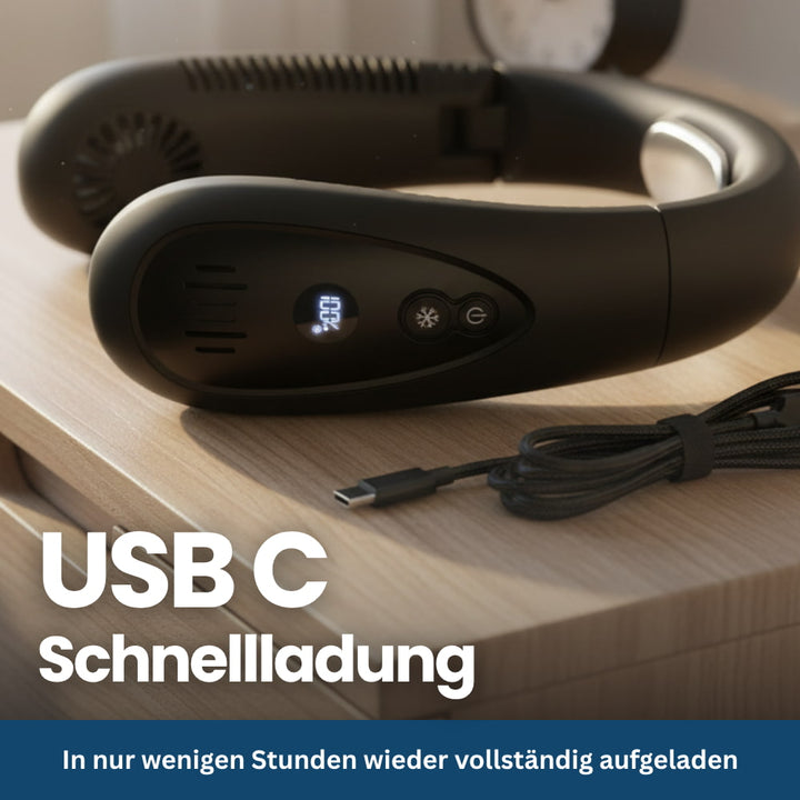 Leistungsstarker, kühlender Halsventilator; tragbares Design für Sport, Büro, und Reisen; unisex und effektiv.