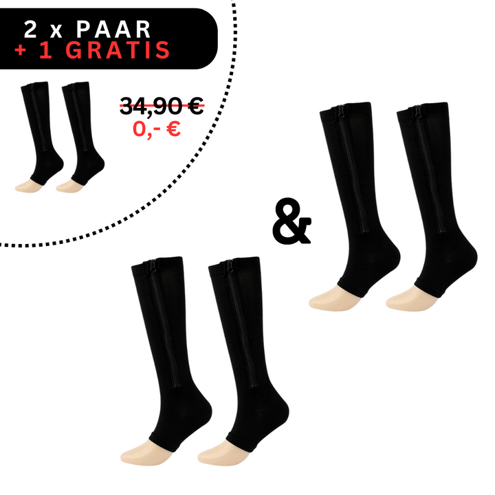 Stylische Unisex-Kompressionssocken mit Reißverschluss für aktive Menschen, die Durchblutung und Komfort schätzen.