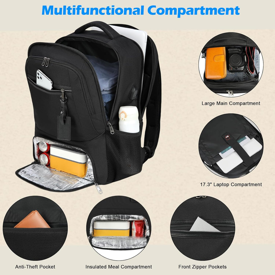 Vielseitiger Business- & Schul-Rucksack, wasserdicht, mit Laptop-, Lunchfach & USB-Port.