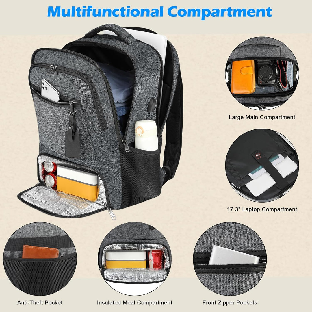 Robuster Unisex-Rucksack für Laptop, mit praktischem Lunchfach und integriertem USB-Anschluss.