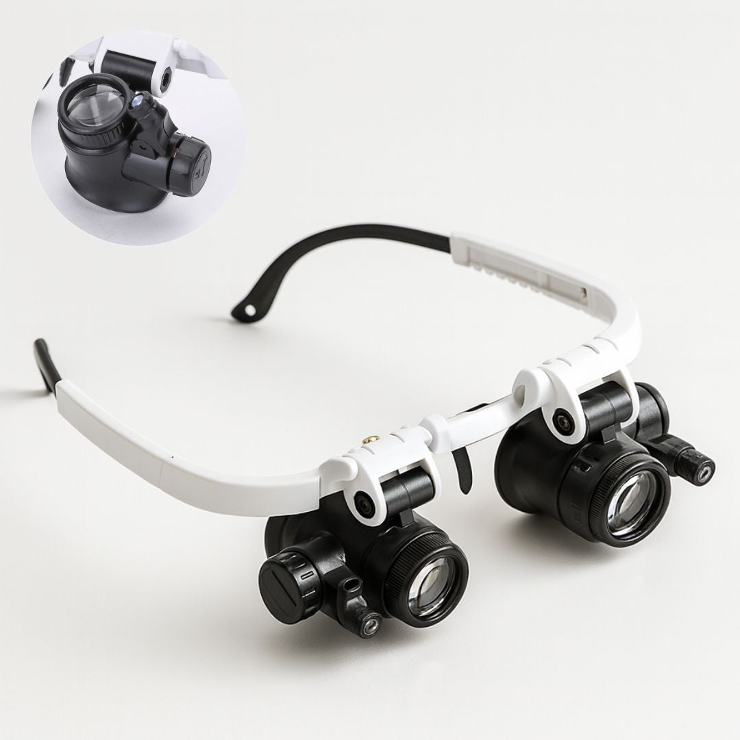 Unisex Lupenbrille mit LED-Licht & Mehrfachvergrößerung für präzises Handwerk, Uhrmacher & Elektronik.