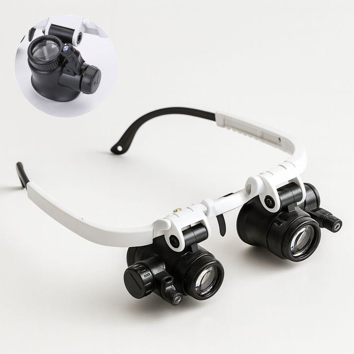 Unisex Lupenbrille mit LED-Licht & Mehrfachvergrößerung für präzises Handwerk, Uhrmacher & Elektronik.