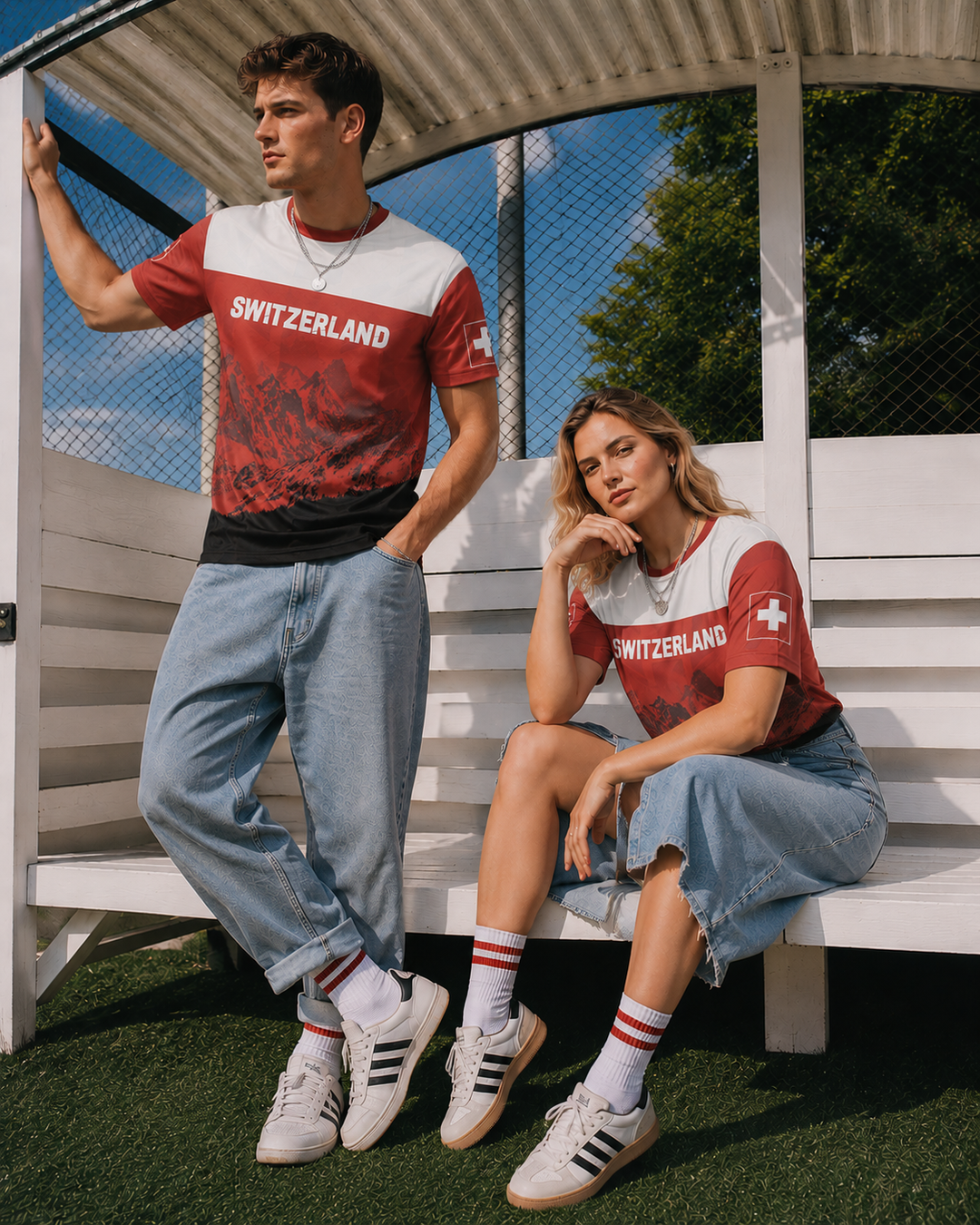 Unisex Schweizer Fußballtrikot, rot-weiß, für Fans der Nationalmannschaft. Zeigt Unterstützung für die Schweiz.