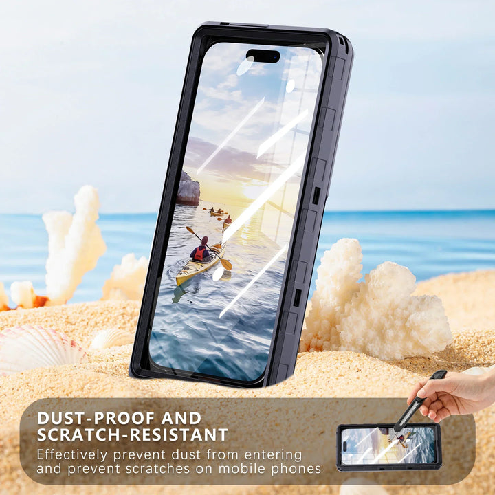 Maximaler IP68 Smartphoneschutz: universelle wasserdichte Handyhülle vor Sand, Schmutz & Wasser.