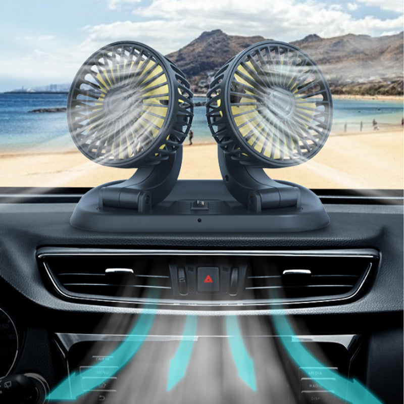 Universeller 360° drehbarer Auto Doppellüfter für optimale Innenraumkühlung.