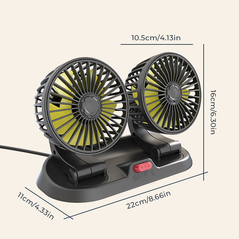 Hält Ihr Auto kühl: Leiser 360° Autolüfter, doppelt, mit 12V/24V/USB Anschluss für Komfort.