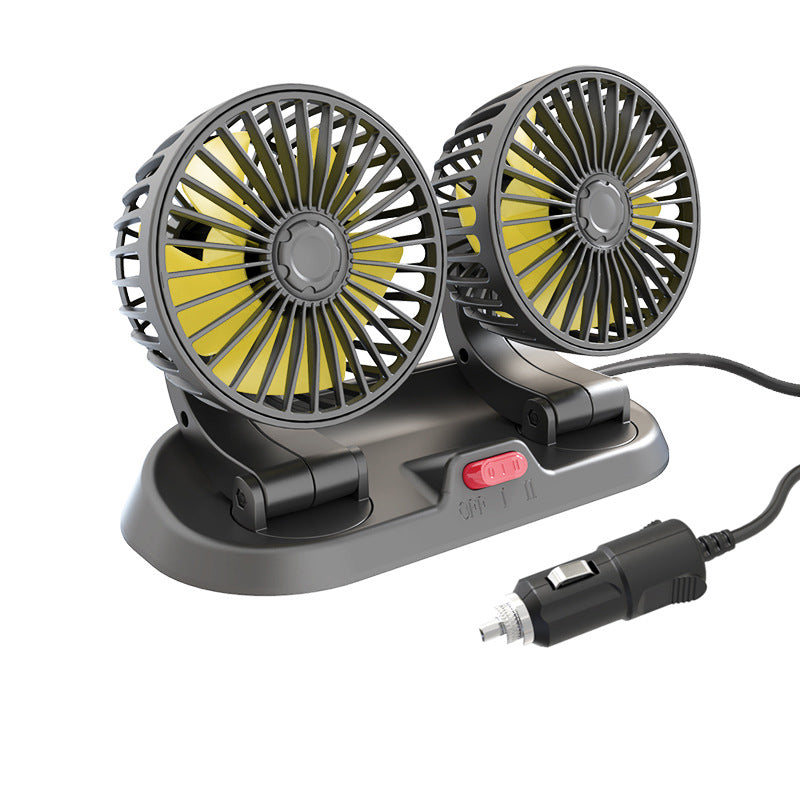 Leiser Doppellüfter Autolüfter mit 360° Rotation, 12V/24V/USB, für angenehme Kühlung.
