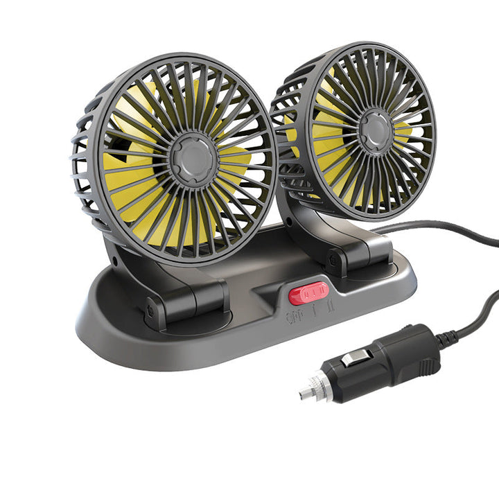 Leiser Doppellüfter Autolüfter mit 360° Rotation, 12V/24V/USB, für angenehme Kühlung.