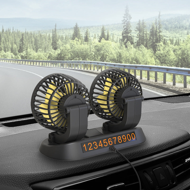 Autolüfter Doppel mit 360° Rotation, leiser Betrieb, 12V/24V/USB für Auto Kühlung.