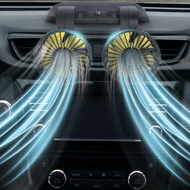 Effizienter, leiser Auto Doppellüfter, 360° drehbar, für angenehme Innenraumkühlung im Fahrzeug.