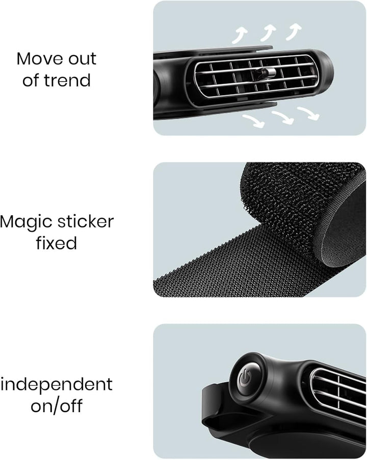 AutoBreeze USB Kühlventilator mit 3 Modi zur Befestigung an der Kopfstütze. Optimale Belüftung im Fahrzeug.