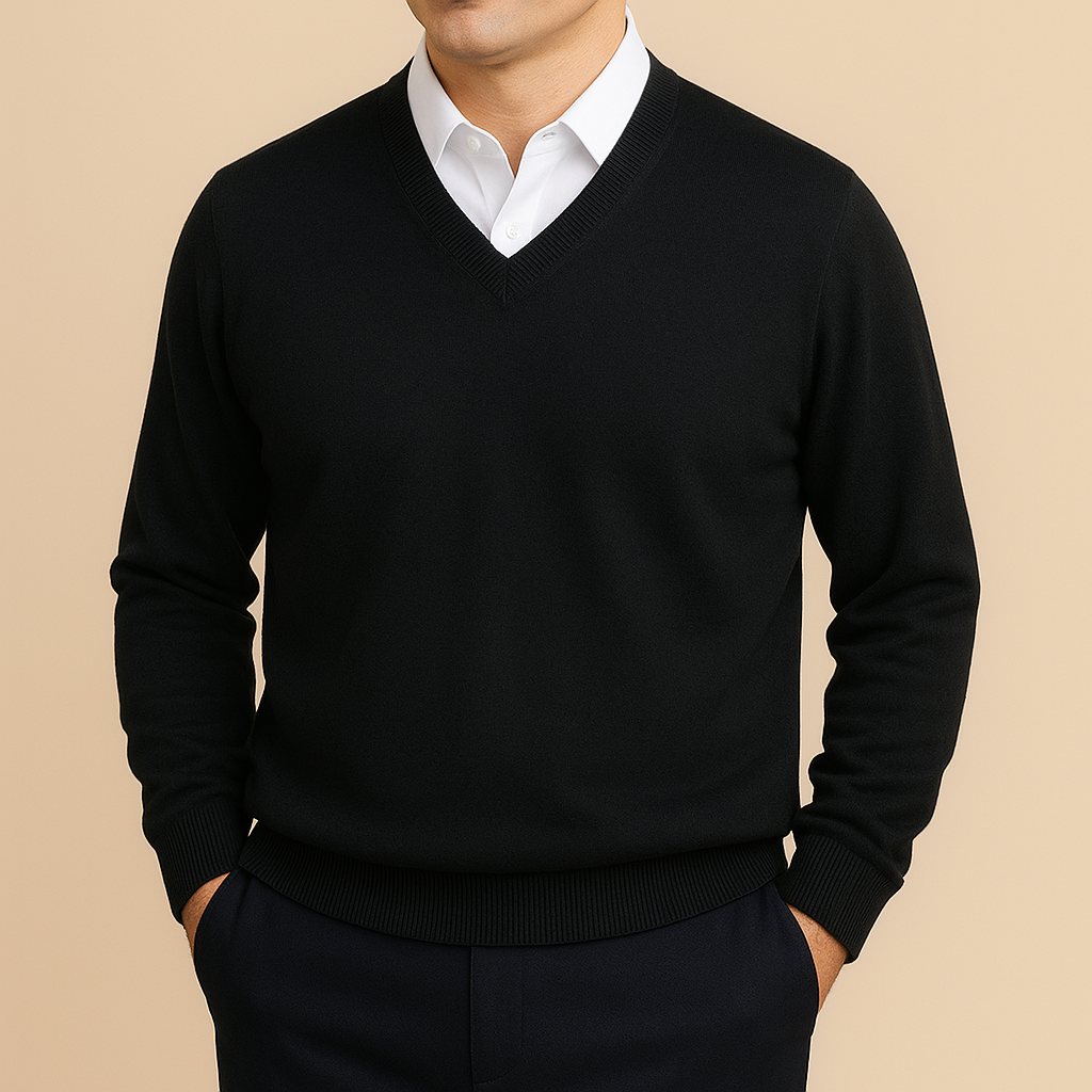 Vielseitiger Herren V-Ausschnitt Pullover, ideal für Freizeit, Büro & elegante Anlässe. Moderner Langarm Strick.