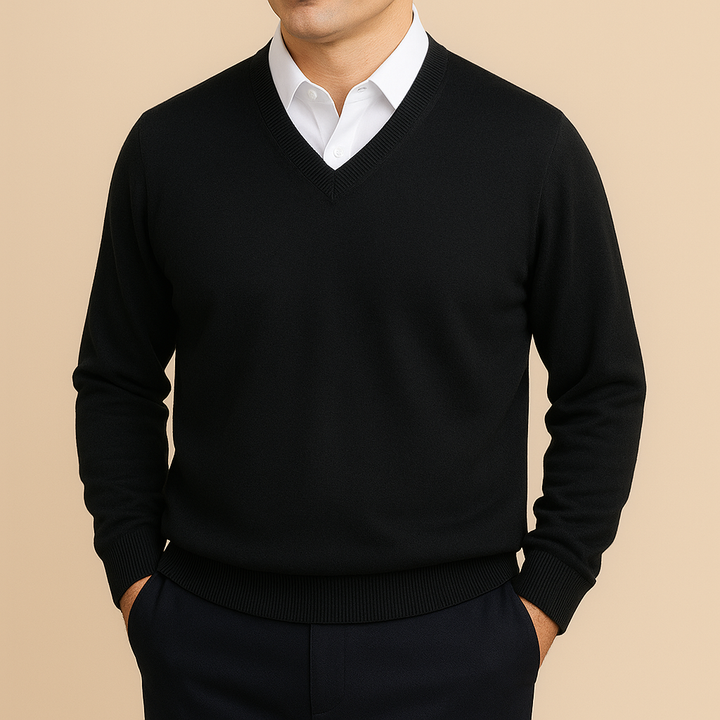 Vielseitiger Herren V-Ausschnitt Pullover, ideal für Freizeit, Büro & elegante Anlässe. Moderner Langarm Strick.