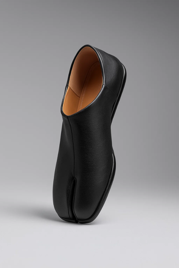 Von oben gesehen: Valanas Herren Tabi Slipper. Komfortabler Spaltzeh-Slipper für stilbewusste Herrenmode.