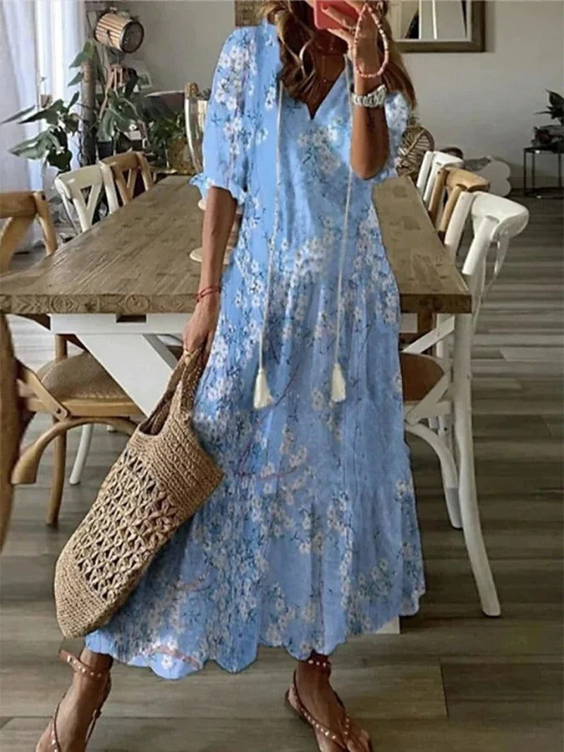 Komfortables Damen Maxikleid mit entspannter Passform und kurzen Ärmeln, ideal als luftiges Sommerkleid.