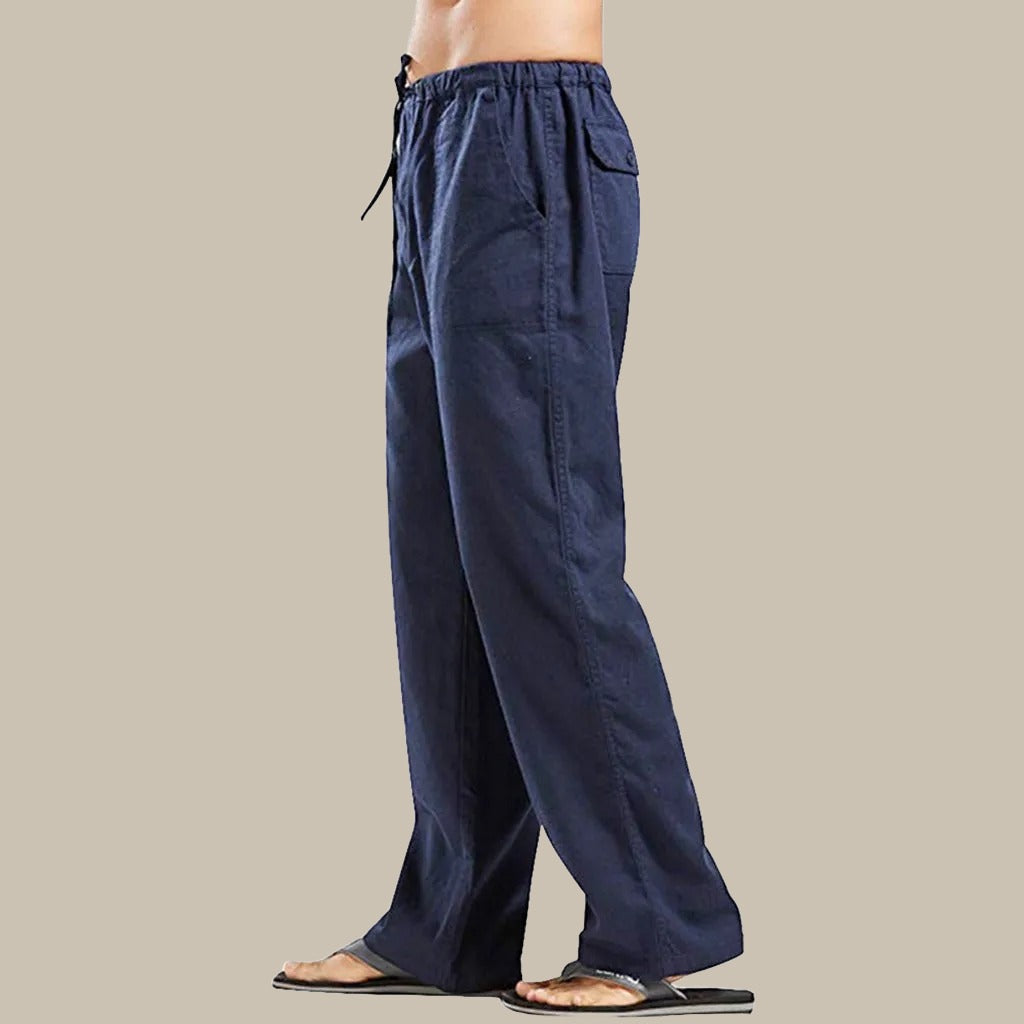 Stilvolle Herren Strandhose Milan aus atmungsaktivem Leinen, mit bequemem elastischem Bund für entspannte Tage.