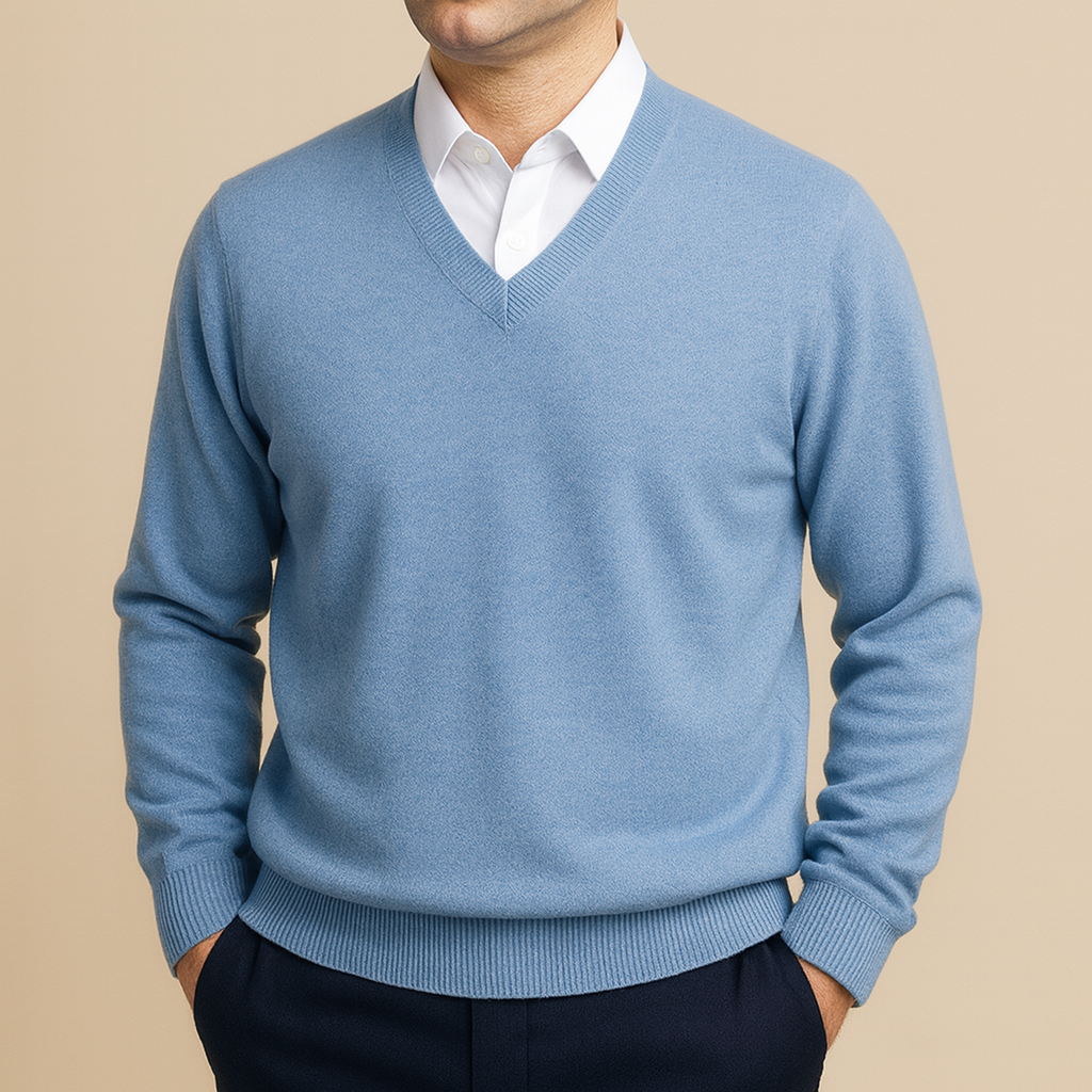 Eleganter Herren V-Ausschnitt Pullover, Langarm Strickpullover für Smart Casual & Büro Outfits.