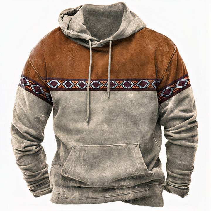 Lässiger Herren Hoodie mit markantem Tribal-Muster, warmer Winterpullover für bequeme Freizeitlooks und Herrenmode.