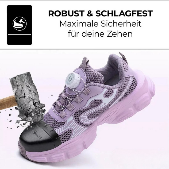 Elegante Damen Berufsschuhe in Schwarz mit rosa Akzenten, S3-zertifiziert & komfortabel.
