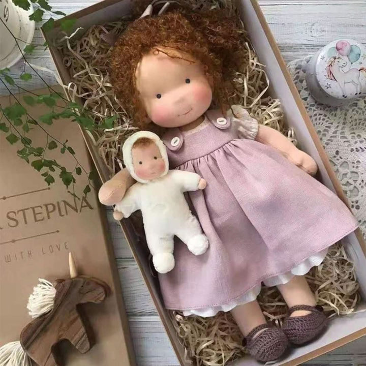 Ökologische Waldorfpuppe für Kinder, 30 cm, aus reinen Naturmaterialien. Fördert Rollenspiel.
