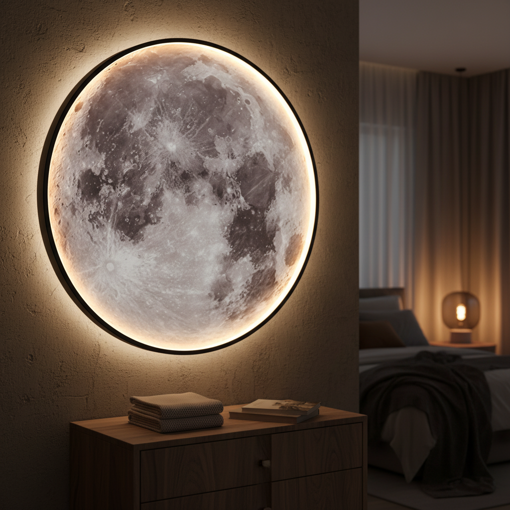 Wandmontierte Mondlampe Moonveil mit LED-Beleuchtung für stimmungsvolles Licht im Zuhause.