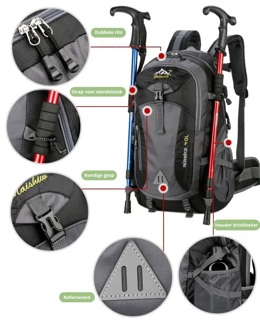 Vielseitiger 40L Reise-Rucksack, wasserdicht, für Trekking, Camping & Wanderausflüge.