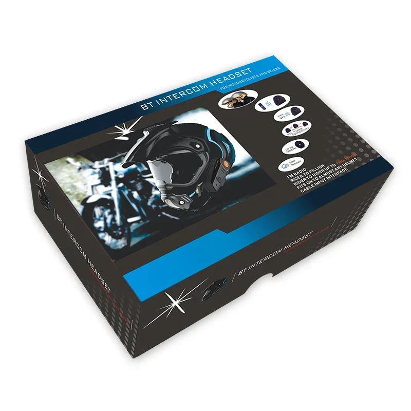 Bluetooth Motorrad Intercom am Helm: Wasserdichtes Sprachsystem mit Freisprecheinrichtung & FM-Radio für Fahrer.