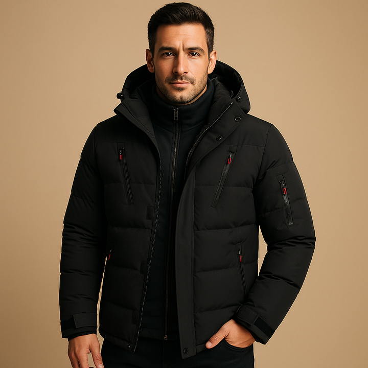 Casual Herren Winterjacke, dick gefüttert, mit Reißverschluss. Ideal für winterliche Outfits und Freizeit.