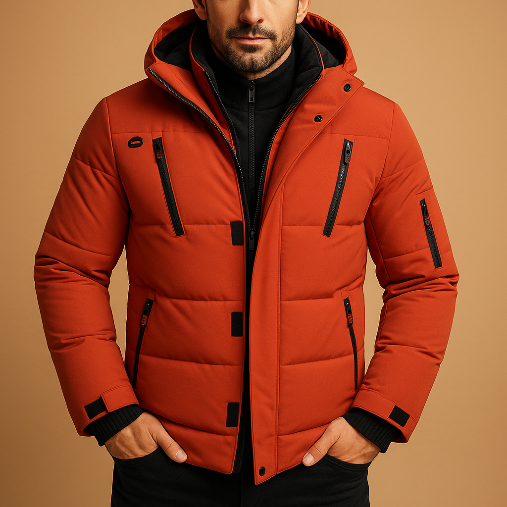 Stilvolle Herren Outdoor Jacke, robust und warm. Mit Reißverschluss und Stehkragen für maximalen Komfort im Winter.