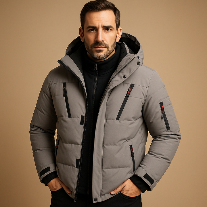Warme Herren Winterjacke mit Reißverschluss, perfekt für Outdoor-Aktivitäten. Robust und bequem.