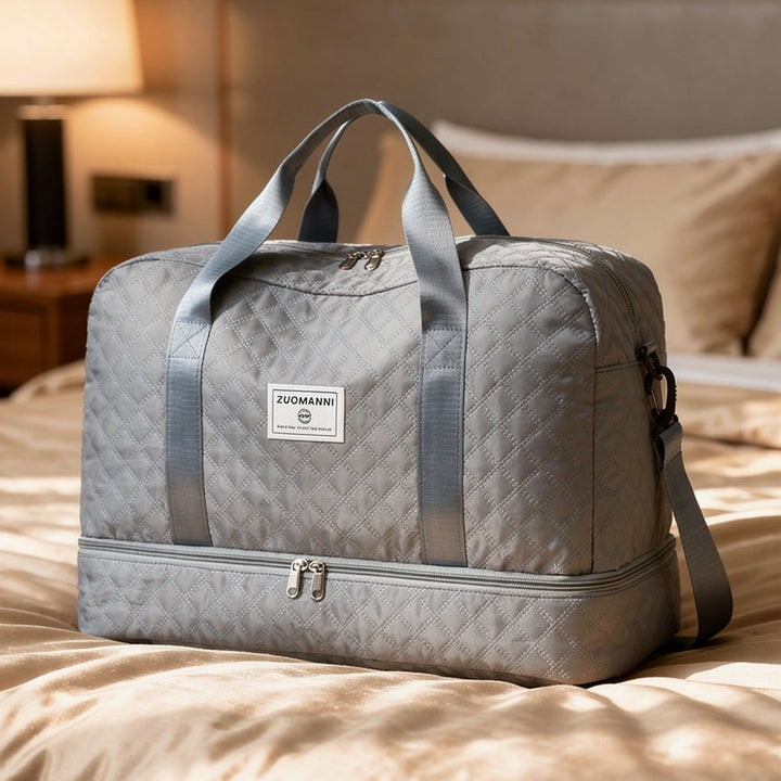Smarte Weekender Reisetasche mit integrierter Trolley Schlaufe für stressfreies Reisen.
