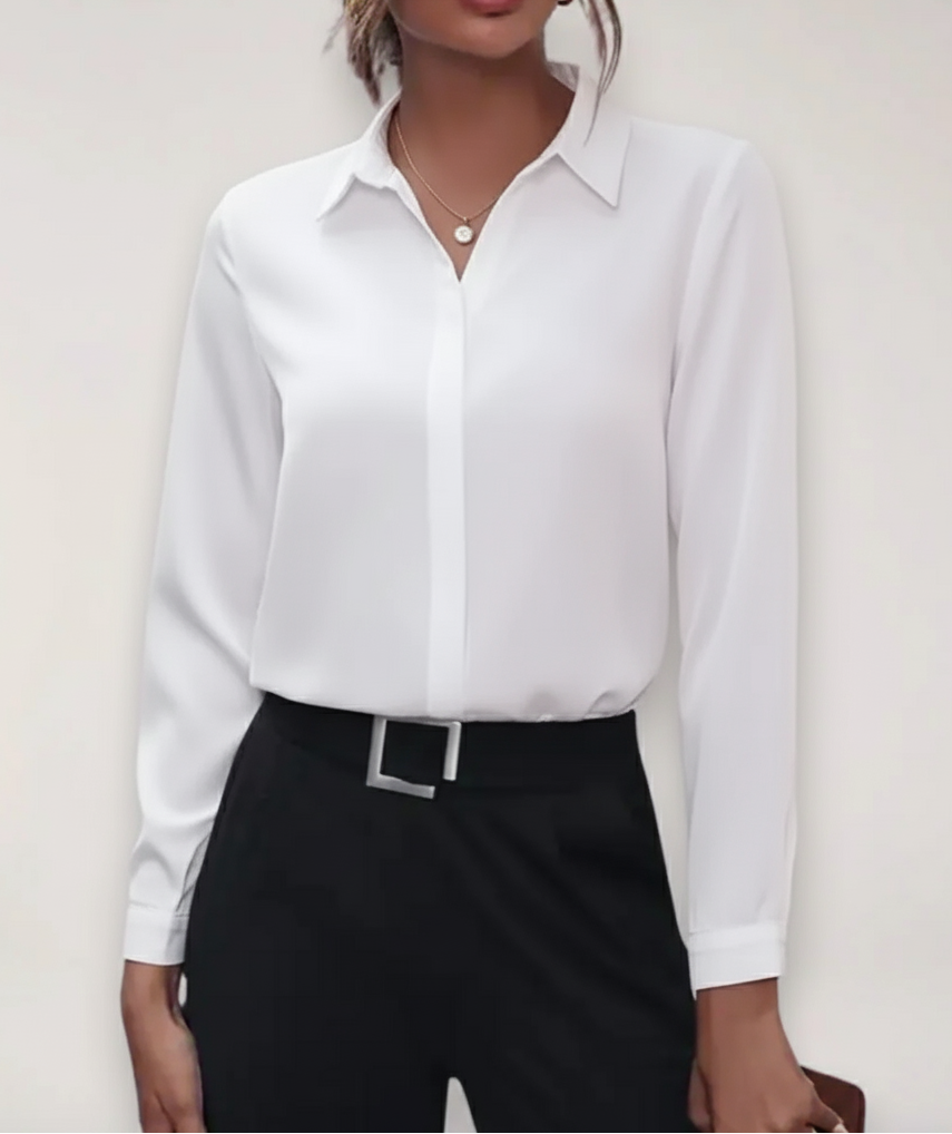 Damen Frühjahrs Bürobluse mit eleganter Knopfleiste, ideal für Business & Alltag.