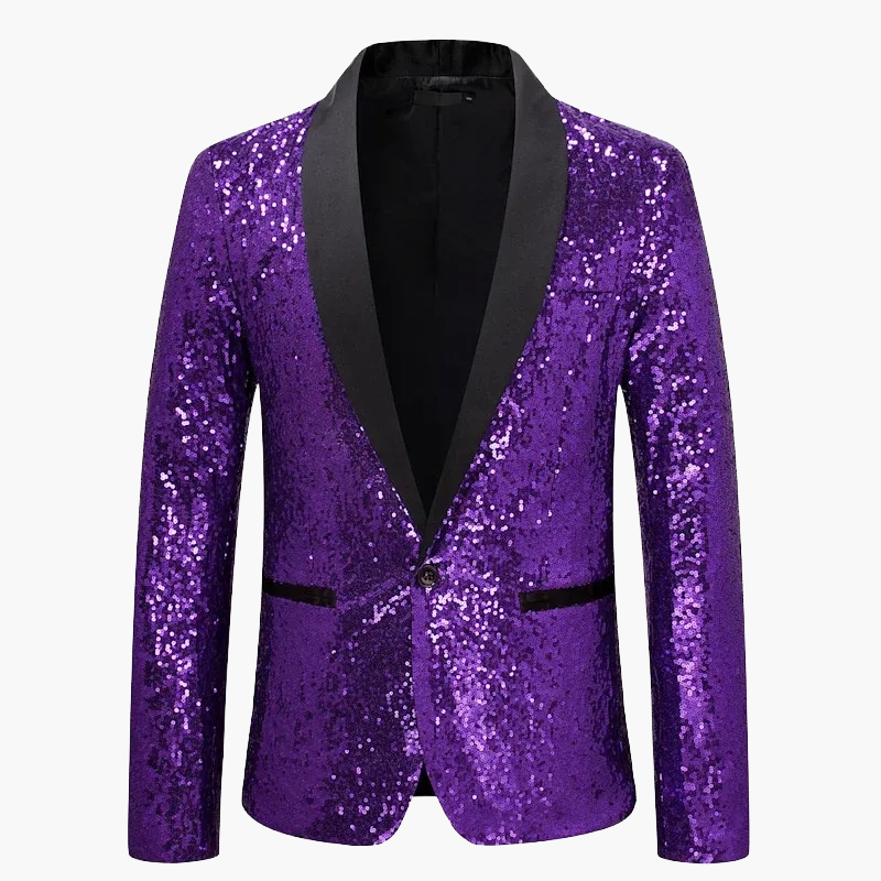 Rückansicht Herren Pailletten Sakko. Stilvoller Glitzer Blazer für Events & Gala. Festliche Abendmode mit Glamour-Faktor.