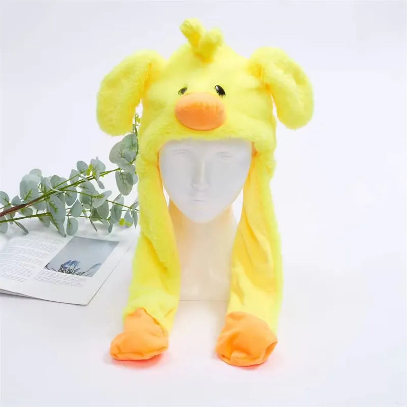 Weiße Plüschmütze mit beweglichen Ohren, das lustigste Accessoire für Verkleidungen.