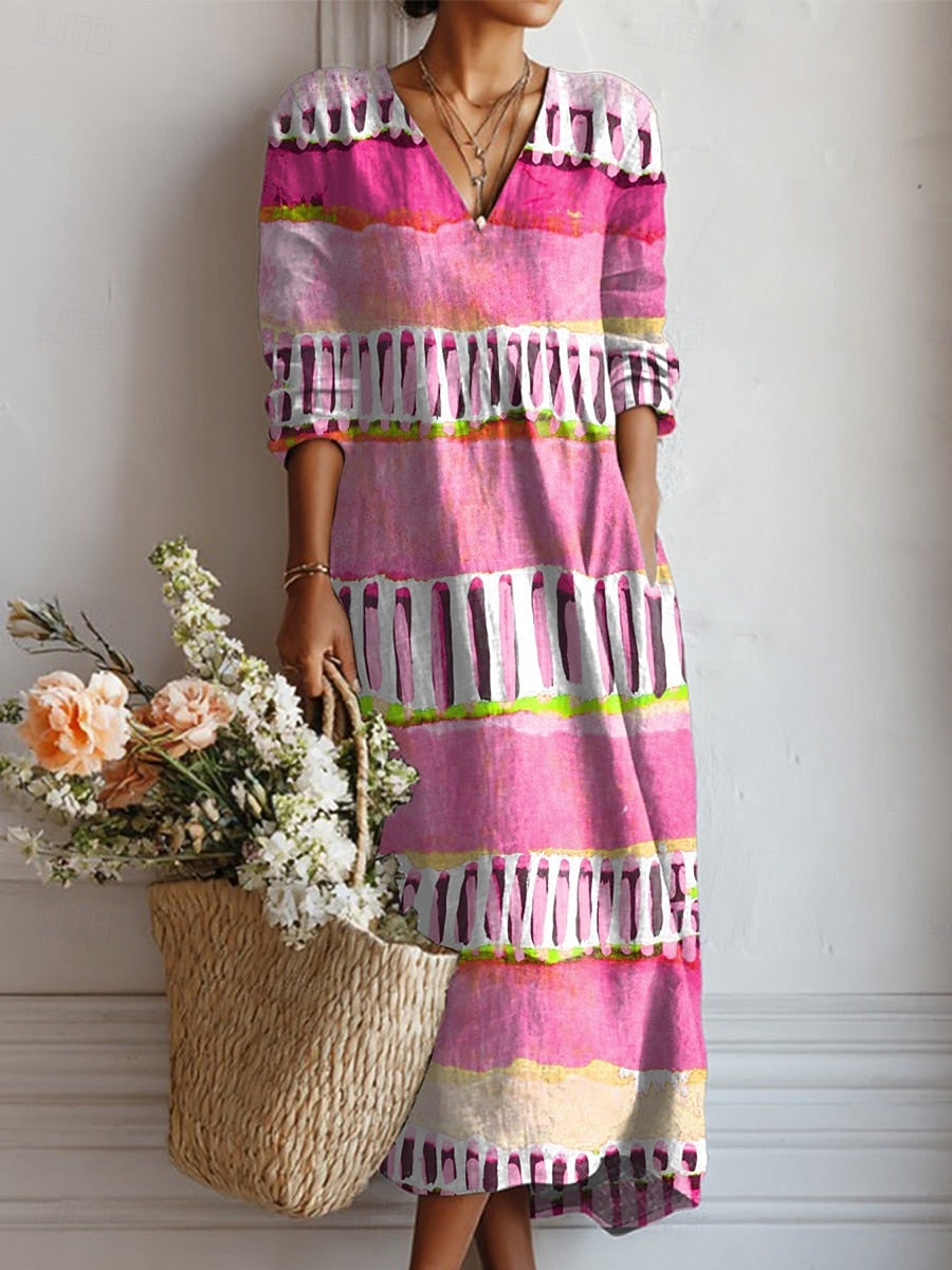 Damen Midi Freizeitkleid mit Taschen, bequem & knitterfrei für den Alltag. Perfektes Sommerkleid mit lockerem Schnitt.