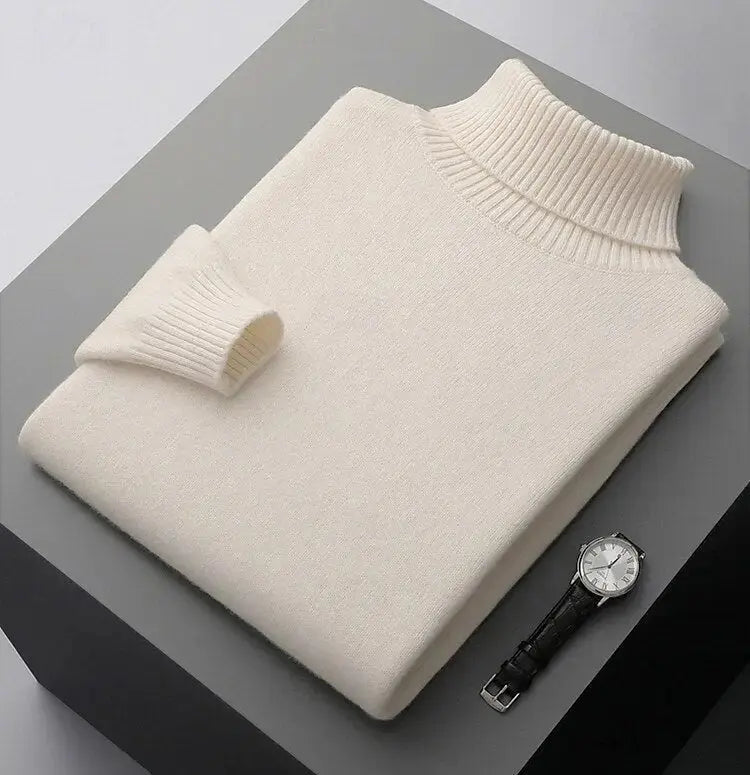 Schwarzer, eleganter Herren Rollkragenpullover. Ideal für Business und lässige, stilvolle Anlässe.