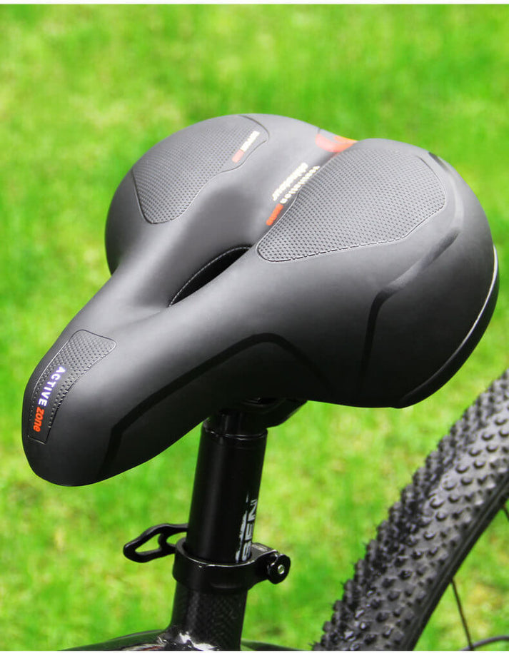 Ergonomischer Outdoor Fahrradsattel rot-blau, Gel-Dämpfung, wasserabweisend für Citybike & Trekking.