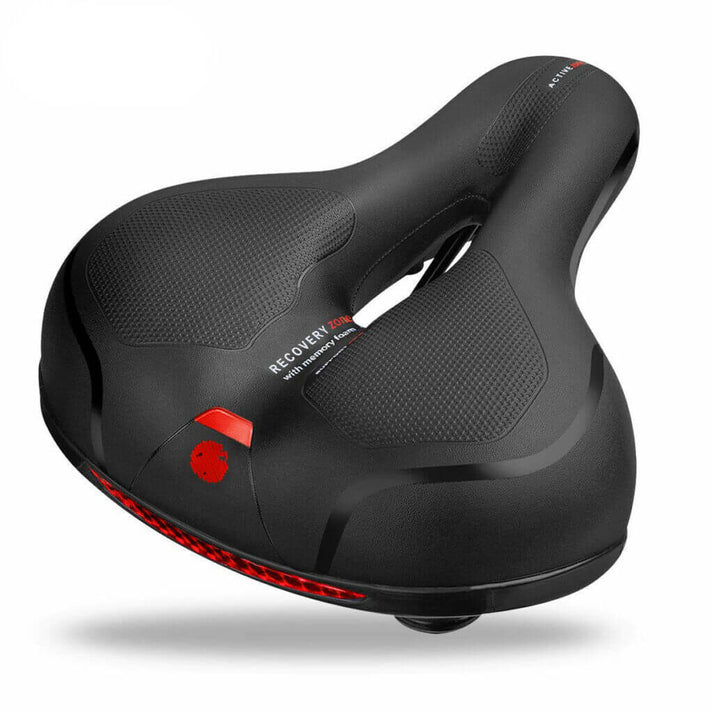 Bequemer Citybike & Trekking-Fahrradsattel, rot-blau, mit Gel-Polsterung für hohen Komfort.