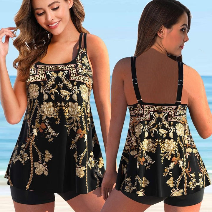Rückansicht des Damen Plus-Size Tankini Sets. Komfortable Schwimmbekleidung in großen Größen für Pool & Strand.