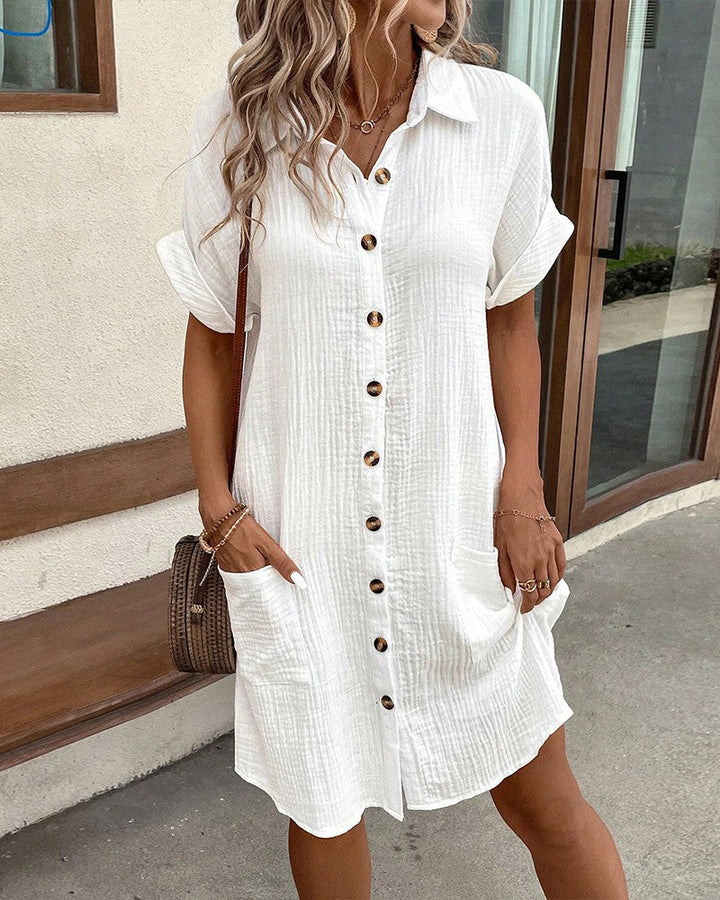 Damen Hemdblusenkleid unifarben: Luftiges, knielanges Sommerkleid mit Knopfleiste; perfekt für Freizeit und Urlaub.