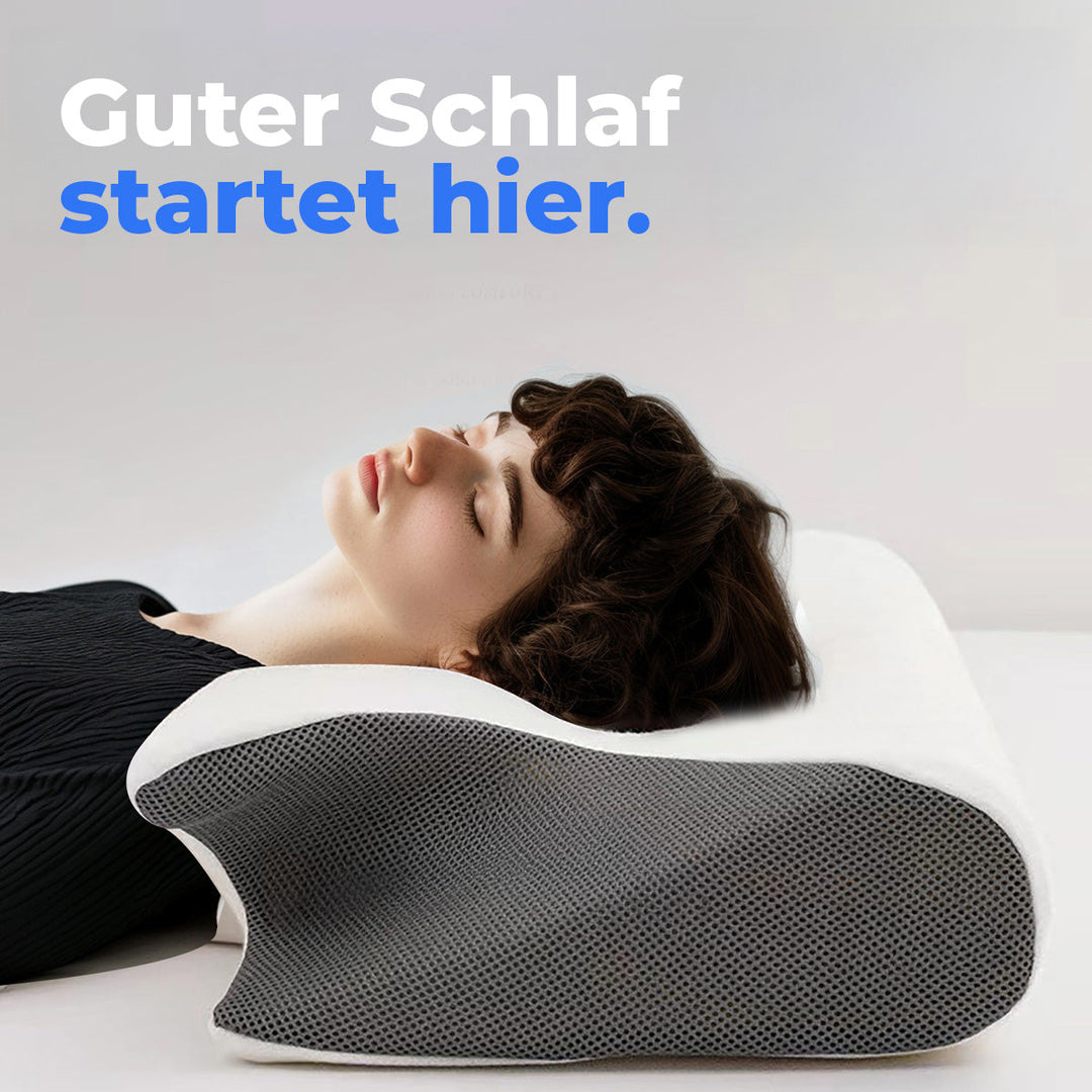 Detailansicht des ergonomischen Memoryschaum Kopfkissens, zeigt Stützfunktion für Nacken.